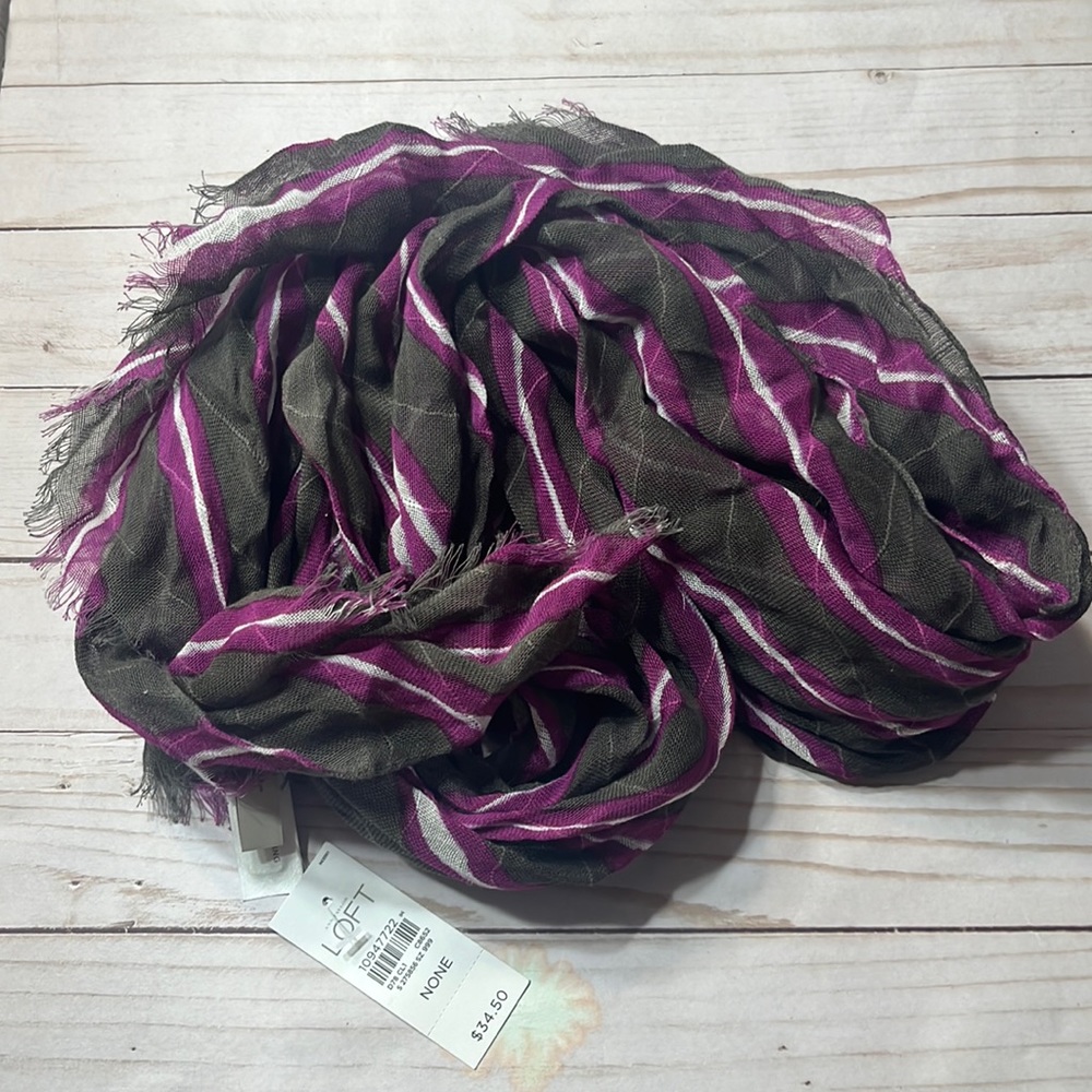 🌻 NWT Ann Taylor LOFT Pink Gray White Cotton Blend Scarf Wrap
